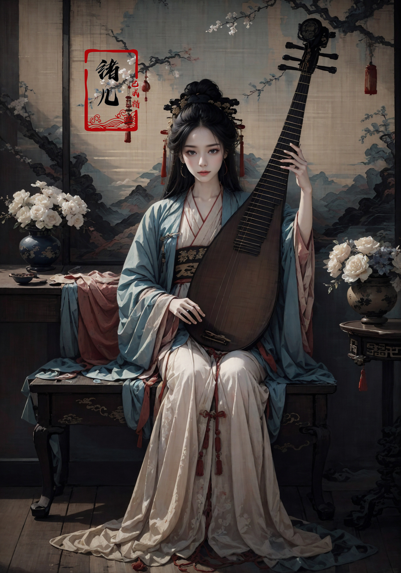 606247209521969491-2805973031-(masterpiece,best quality,realistic),_hanfu,chinese_clothes,long_sleeves,1girl,solo,black_hair,hair_ornament,chinese painting mu.jpg